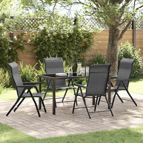 Garten Essgruppe Höhenverstellbar 5 pcs Grau Poly Rattan