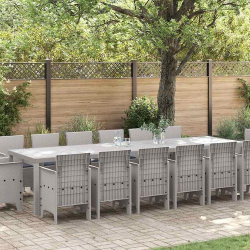 Garten Esszimmerset 15 pcs Hellgrau 14-Sitzer Poly-Rattan