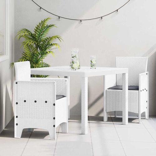 Garten-Essgruppe 3 pcs Weiß 100 x 100 x 73 cm Poly-Rattan