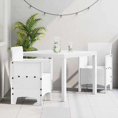 Garten Essgruppe 3 pcs Weiß Polt Rattan