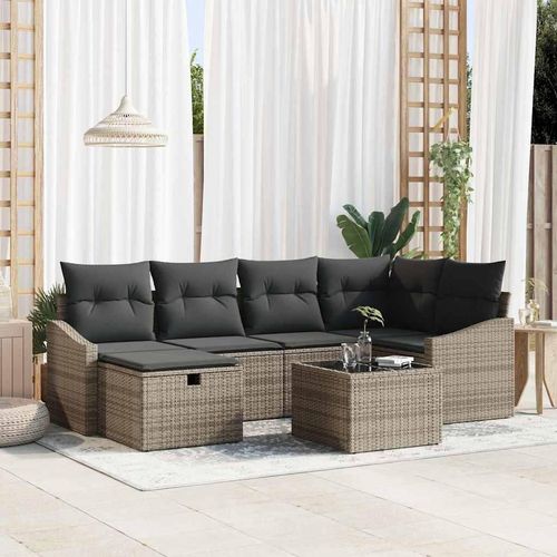 Garten-Sofa-Set mit Kissen mit Speicher 7 pcs Grau