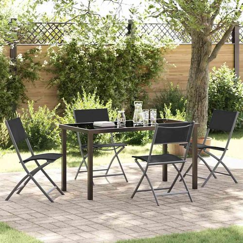 Garten Essgruppe Falten 5 pcs Schwarz Textilene und Stahl