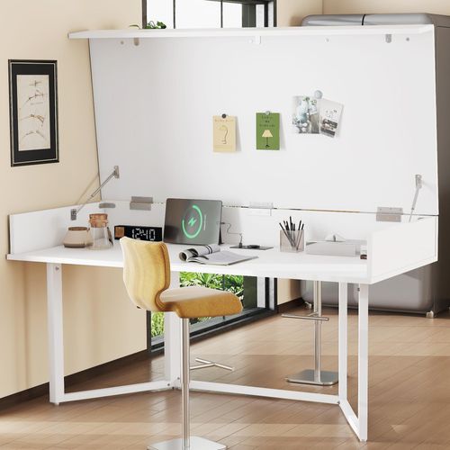 okwish 120 x 55 cm Schreibtisch Faltbarer mit europäischen Steckdosen,Schminktisch und Computertisch mit Multifunktional zum Verstecken von Unordnung