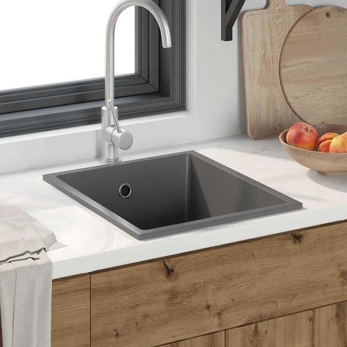 Küchenspüle mit Überlaufloch graues Granit