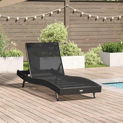Sonnenliege Schwarz Poly Rattan und Textilene