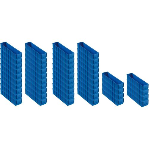 SuperSparSet 48x Blaue Industriebox 400 S | HxBxT 8,1x9,1x40cm | 2,2 Liter | Sichtlagerkasten, Sortimentskasten, Sortimentsbox, Kleinteilebox