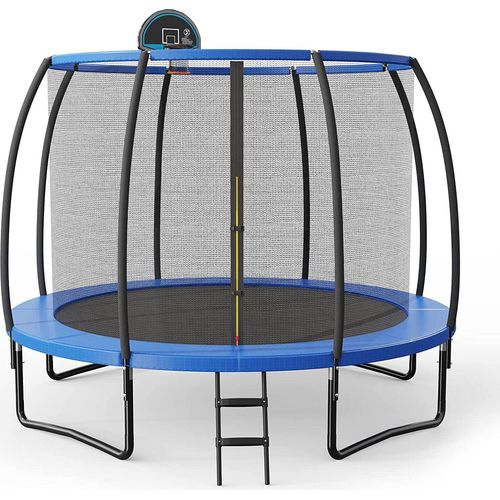 GOPLUS 305cm Trampolin mit Netz, bis 150 kg, Gartentrampolin mit Basketballkorb & Basketball, Sicherheitsnetz aus 130g/m2 PE & Sicherheitsmatte 380g/m2 PVC