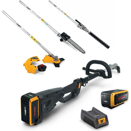 Mowox® EBC 40 Li Set + Starter Set 2 mit Akku (2.5Ah) und Ladegerät (1A), 4-in-1 Gartenpflege Multitool-Set mit Rasentrimmer, Motorsense, Kettensäge und Teleskop-Heckenschere