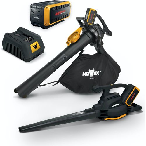 Mowox® EBV 40 Li Akku-Laubbläser mit Boost-, Saug- und Häckselfunktion, 240 km/h Blasgeschwindigkei, 578 m³/h Saugvolumen, 32 l Fangsack, (inkl. 40V - 2,5Ah Batterie & Ladegerät)