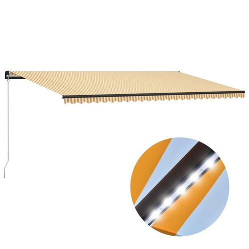 Markise Manuell Einziehbar mit LED 600x300 cm Gelb & Weiß
