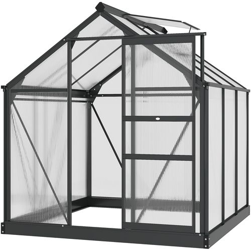 Outsunny Polycarbonat-Gartengewächshaus, 3,65 m², Aluminium-Gewächshaus für den Garten, 190 x 192 x 201 cm, UV-beständig, mit verstärktem Fundament, Dachrinne, Oberlicht und Schiebetür, Grau