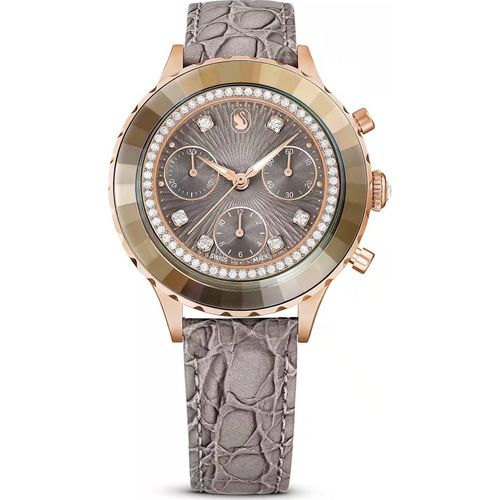 Swarovski Damen Schweizer Chronograph Uhr Octea Chrono Grau Roségold Finish Lederarmband 5671153
