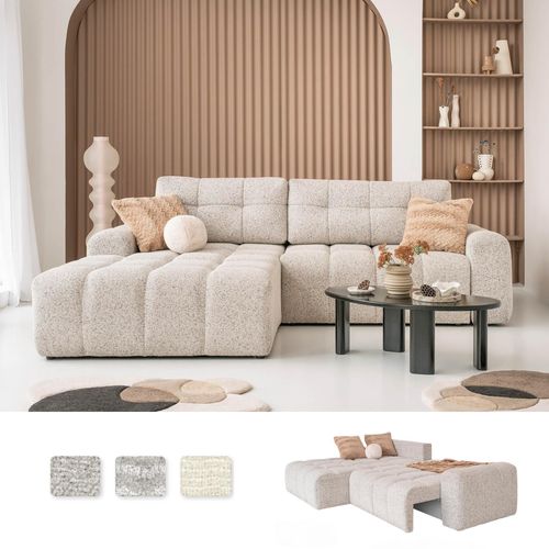MIUFORM Lulu Ecksofa mit Bettfunktion und Bettkasten L-LINKS – 236 x 184 cm - Saltz und Pfeffer- Sofa Schlafsofa Couch Modulsofa