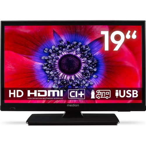 MEDION 47 cm (19 Zoll) HD Fernseher (perfekt für Camping Wohnmobil LKW Garten, 12V KFZ Car-Adapter, Triple Tuner Receiver, HDMI, USB, MD 819000)