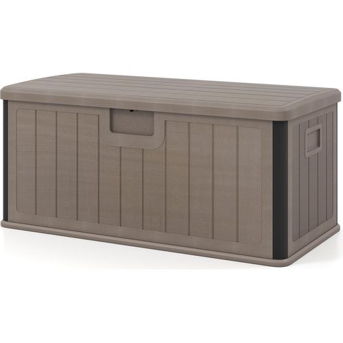 COSTWAY Gartenbox 378L, Auflagenbox wasserdicht mit abschließbarem Deckel, Aufbewahrungsbox für Kissen & Gartengeräte, Kissenbox Outdoor Braun