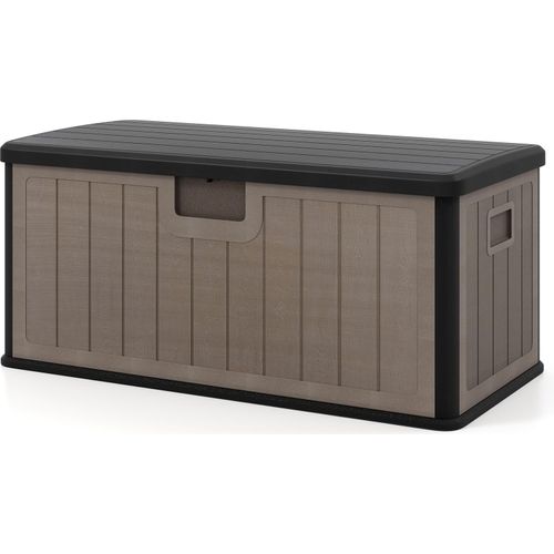 COSTWAY Gartenbox 378L, Auflagenbox wasserdicht mit abschließbarem Deckel, Aufbewahrungsbox für Kissen & Gartengeräte, Kissenbox Outdoor Schwarz Braun
