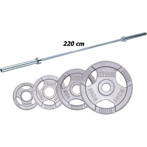 Olympisches Hantelset 75 kg - Focus Fitness Hamerton - 220 cm - 50 mm - Gusseisen