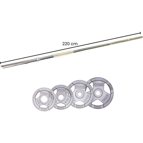 Hantelset 100 kg - Focus Fitness Hamerton - 220 cm - 30 mm - Gusseisen
