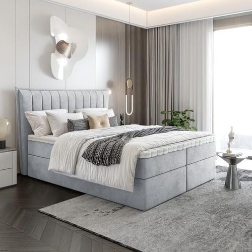 Bett Boxspringbett LUNA ohne Topper mit Bettkästen - Doppelbett, Stauraum, Schlafzimmer, Polsterbett, Bettgestell (120x200, Grau - ITAKA 51)