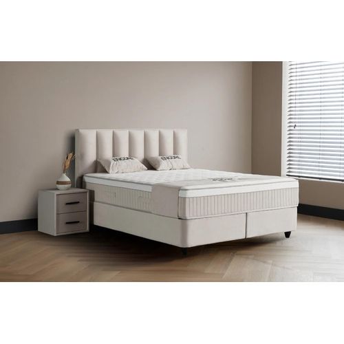 Boxspringbett Encore 140 x 200 cm Beige Voll-orthopädisches Komfortbett mit Bettkasten, Stauraum, inkl. Lieferung und Montage