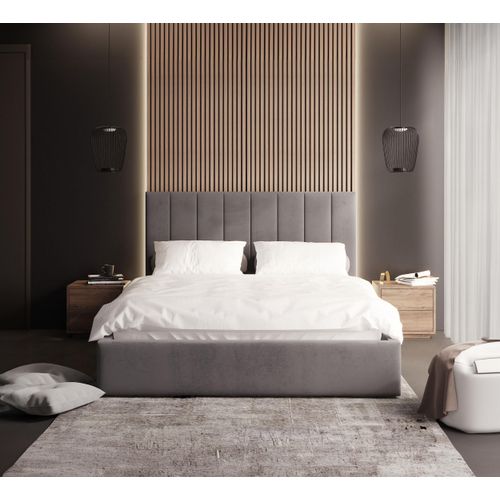 Bett KAJA 120x200 cm Polsterbett mit Lattenrost aus Metall Bettkasten Samt Paris steel