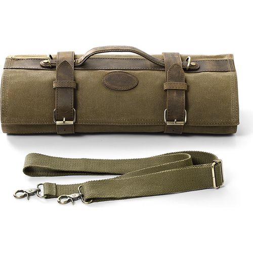 ZAYIKO Profi Kochmesser Messertasche (grün) – 12 Schlitze | 16oz Gewachstes Segeltuch & Crazy Horse Leder | Tragbare Rolltasche für Küchenwerkzeuge (Nur Tasche)