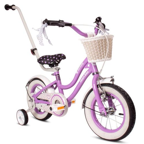 Mädchen fahrrad 12 Zoll Glocke Zusatzräder Schubstange Heart Bike violett Sun Baby