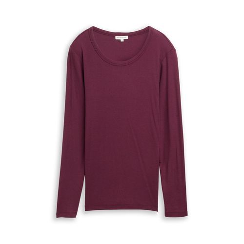 TOM TAILOR Damen Basic Slim Fit Langarmshirt, rot, Uni, Gr. L