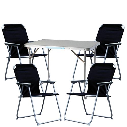 5-teiliges Campingmöbel Set Alu L70xB50xH59cm schwarz