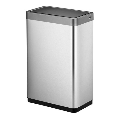 Sensor-Abfallbehälter aus mattem Edelstahl | 47 Liter, HxBxT 64,8x47x28cm | Automatische Öffnung/Schließung | Silber