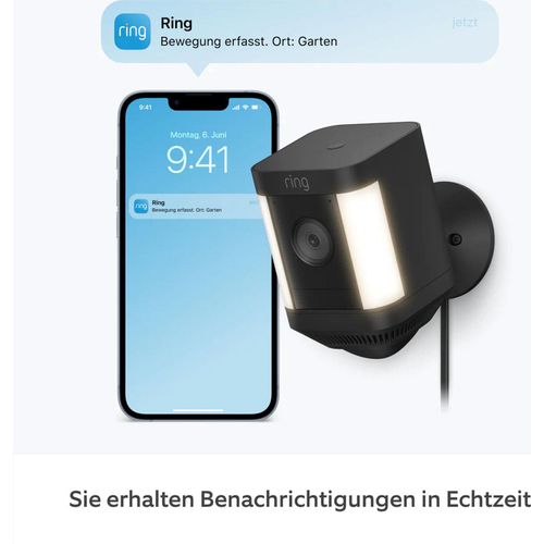 Ring Spotlight Kamera Plus Netzstecker (Spotlight Cam Plus) | Überwachungskamera aussen mit WLAN, HD-Video, LED-Strahler, Nachtsicht, Bewegungserfassung & Sirene | Alexa-kompatibel