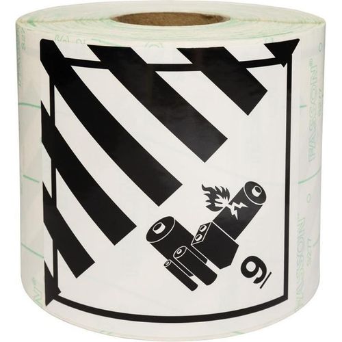 Etiketten Maße 100x100mm PE-Folie Motiv Batterien Kl. 9A TRANSPAK