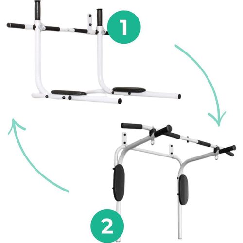 3-in-1-Reckstange Fitness Stange mit Handlauf + Rückenlehne, Wand-Klimmzugstange + Box weiß