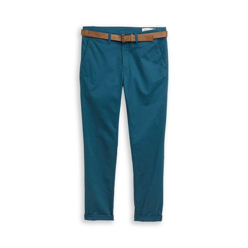 TOM TAILOR DENIM Herren Slim Chino Hose mit Gürtel, grün, Uni, Gr. 33/32