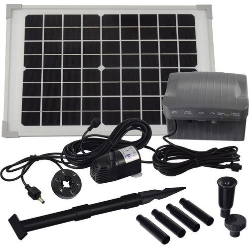 Agora-Tec® Solar Springbrunne Teich - Pumpe - Set mit Akku und LED Licht 10W-BL-V2.0