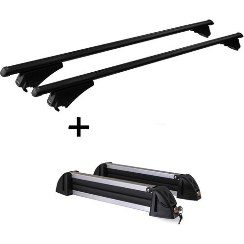 Relingträger Tiger Alu L + Skiträger / Snowboardträger / Skihalter Alu 4 Paar Ski kompatibel mit Fiat Panda III ab 2012