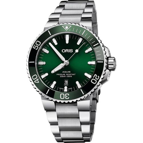 Oris 01 733 7730 4157-07 8 24 05PEB Aquis Date Automatik grün silber Herren Uhr
