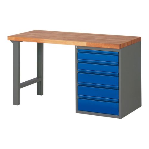 STIER Werkbank Premium mit 5 Schubladen BxTxH 1500x700x840mm anthrazitmetall / RAL5010