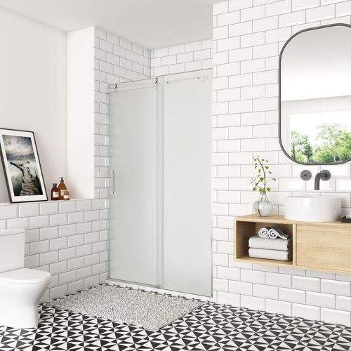 Schiebetür Nischentür 100x195cm Satinierte Duschabtrennung Dusche 8mm NANO ESG Gleittür Duschkabinen Rechtsmontage möglich