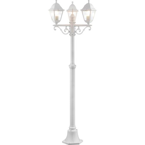BRILLIANT rustikale weiße Außenstandleuchte NISSIE| dreiflammiger Kandelaber | IP44 | mit geeignetem Leuchtmittel dimmbar | 3x E27 Fassung max. 60W | Metall/Glas