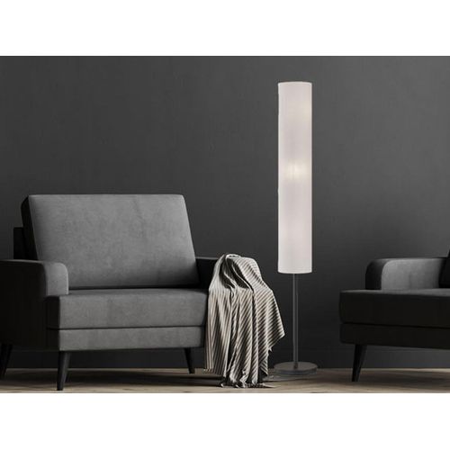 Große Stehlampe mit LED dimmbar - Leuchtenfuß Schwarz & Leinen Lampenschirm Weiß