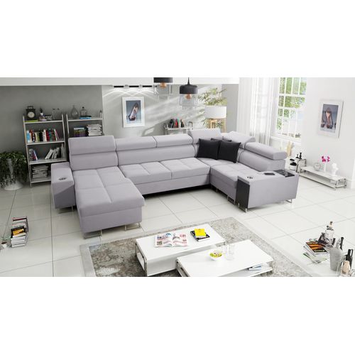 Wohnzimmer Couch Ecksofa MOREN IV MAXI Big Sofa Ottomane Links Eckcouch mit Schlaffunktion Grau Stoff SAWANA 84