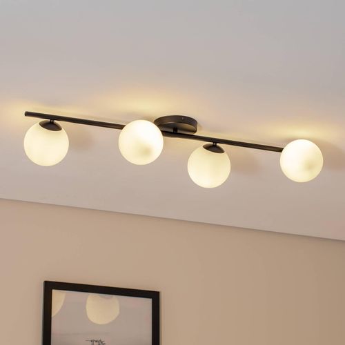 Deckenleuchte Glassy, 4-flg., linear, schwarz/opal