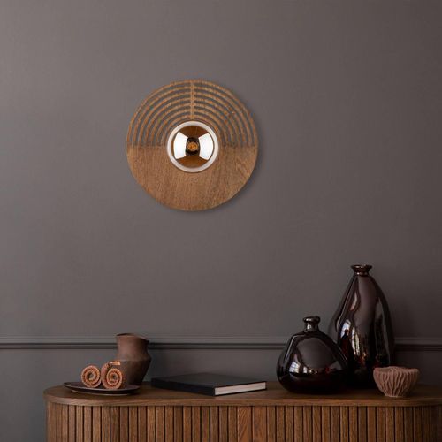 Wandleuchte Lunar, weiß/holzfarben, Ø 30 cm, G9