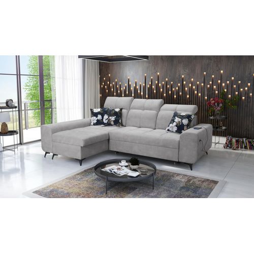 Wohnzimmer Couch Sofa 3-Sitzer Ecksofa GOLD I Ottomane links Farbe Grau Stoff WAVE 15