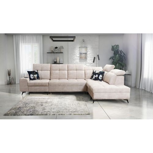 Wohnzimmer Couch Polsterecke mit Schlaffunktion GOLD XI Farbe Beige Stoff WAVE 2 Rechtsseitig IM SOFA