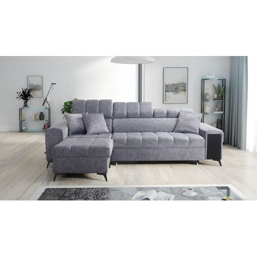 Wohnzimmer Couch 3-Sitzer Sofa GREKO I MAXI Grau Ottomane Links IM SOFA