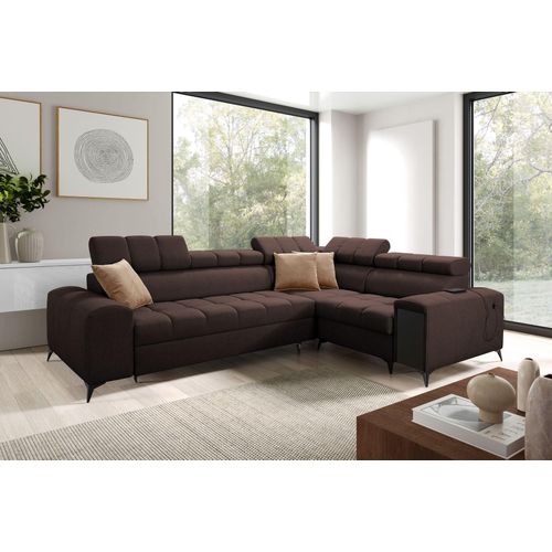 Wohnzimmer Sofa Couch Polsterecke mit Schlaffunktion GREKO II Braun Stoff AVRA 6 Rechtsseitig IM SOFA