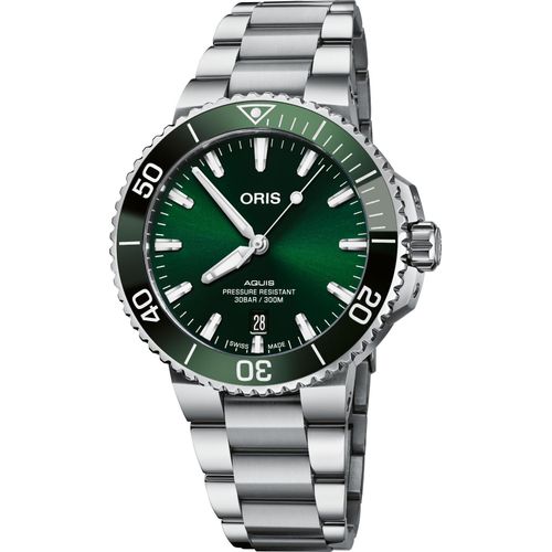 Oris 01 733 7766 4157-07 8 22 05PEB Aquis Date Automatik grün silber Herren Uhr