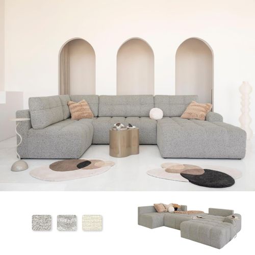 Modulsofa MIUFORM Lulu Ecksofa mit Bettfunktion und Bettkasten U-FORM LINKS – 333 x 187 cm - Grau - Sofa Schlafsofa Couch Modulsofa